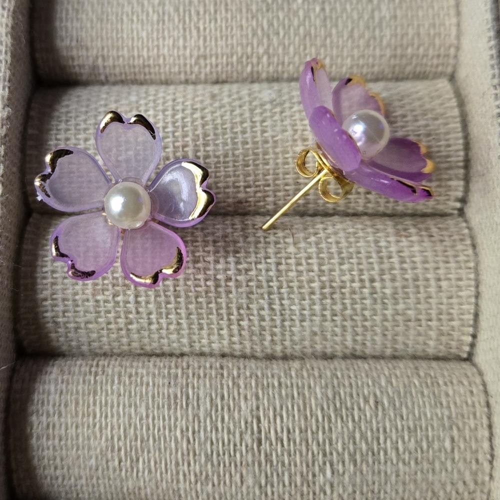 Purple and Gold Floral Earrings